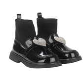 A'Dee Girls Black Ankle Sock Wellie Boot